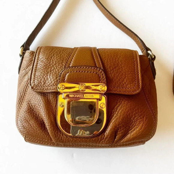 Michael Kors Brown Pebbled Leather Mini Crossbody Goldtone Hardware Purse Bag‎ - Picture 7 of 7